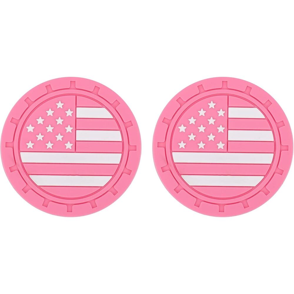 2 Pack Pink American Flag Car Cup Holder Coasters 2.8" PVC Non-Slip Auto Mats